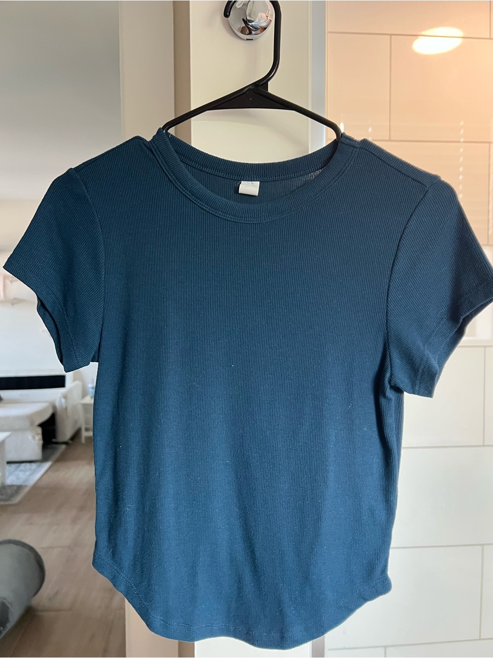 Old Navy Short Sleeve Ribbed Tee in Teal Blue
